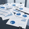 Business documents with charts and graphs isolated on white background Royalty Free Stock Photo