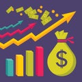 Business Dollar Trend - Vector Illustration in Flat Design Style Royalty Free Stock Photo