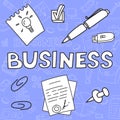 Business doodle icon set. Hand drawn sketch. Coloring page. Vector illustration isolated on color background Royalty Free Stock Photo