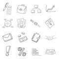 Business doodle icon set. Hand drawn sketch. Coloring page. Vector illustration isolated on white background Royalty Free Stock Photo