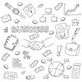 Business doodle set. Hand drawn sketch. Coloring page. Vector illustration isolated on white background Royalty Free Stock Photo