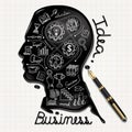 Business doodles icons set. Ink shaped people head