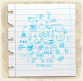 Business doodles set on paper note, vector illustration Royalty Free Stock Photo