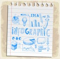 Business doodles set on paper note, vector illustration Royalty Free Stock Photo