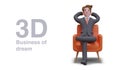 Business of dream. Man sits in chair, hands behind head, putting his foot on his leg Royalty Free Stock Photo