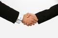 Business dressed male and female shaking hands Royalty Free Stock Photo