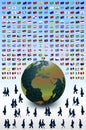 Business Earth, people and flags. Vector Royalty Free Stock Photo