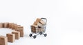Business ecommerce or online shopping concepts with product box order and trolley Royalty Free Stock Photo