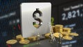 The Dollar symbol and gold coins for Business concept 3d Rendering