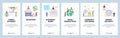 Business and economy icons, financial news and reports. Mobile app onboarding screens. Menu vector banner template for