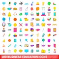 100 business education icons set, cartoon style Royalty Free Stock Photo