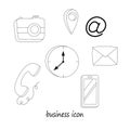 Business element icons in doodle style, infographic set. Isolated vector illustration design. Hand drown business icon