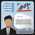 Business elements infographic with icons, charts and person, flat design