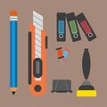Business elements infographic with icons and office accesorries, flat design Royalty Free Stock Photo
