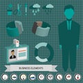 Business elements infographic with icons, persons, idea, charts and papers, flat design Royalty Free Stock Photo