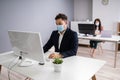 Business Employees In Office Wearing Medical Masks