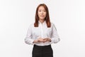 Business, entrepreneur and career concept. Professional asian young woman boss running own company, standing in white Royalty Free Stock Photo