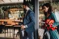 Business entrepreneurs moving through a modern office space Royalty Free Stock Photo