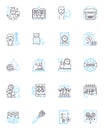 business equipment linear icons set. Copier, Printer, Scanner, Fax, Shredder, Projector, Monitor line vector and concept