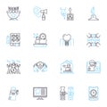 business equipment linear icons set. Copier, Printer, Scanner, Fax, Shredder, Projector, Monitor line vector and concept