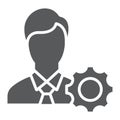 Business ethics glyph icon, business and moral, man with cogwheel sign, vector graphics, a solid pattern on a white Royalty Free Stock Photo