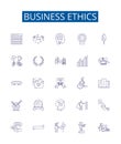 Business ethics line icons signs set. Design collection of Integrity, Honesty, Respect, Trust, Morals, Fairness