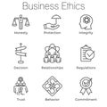 Business Ethics Outline Icon Set w Honesty, Integrity, Commitment, & Decision Royalty Free Stock Photo