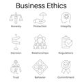 Business Ethics Outline Icon Set w Honesty, Integrity, Commitment, & Decision Royalty Free Stock Photo