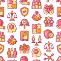 Business ethics seamless pattern with thin line icons: connection, union, trust, honesty, justice, commitment, no to racism,