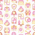 Business ethics seamless pattern with thin line icons: connection, union, trust, honesty, responsibility, justice, commitment, no