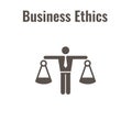Business Ethics Solid Icon with Man and Scales of Justice Royalty Free Stock Photo