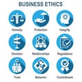 Business Ethics Solid Icon Set with Honesty, Integrity, Commitment, and Decision Royalty Free Stock Photo