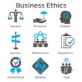 Business Ethics Solid Icon Set with Honesty, Integrity, Commitment, and Decision Royalty Free Stock Photo