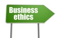 Business ethics word with green road sign