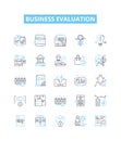 Business evaluation vector line icons set. Valuation, Analysis, Assess, Assessments, Review, Assessing, Assessors