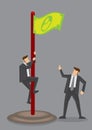 Business Executive Climbs Up Money Flag Vector Illustration