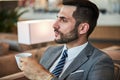 Business executive deep in thoughts with some coffee Royalty Free Stock Photo