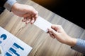 business executive man exchanging business card for start good c Royalty Free Stock Photo