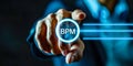 Business executive pointing to BPM Business Process Management approach to streamlining and optimizing organizational workflows