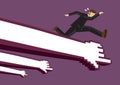 Business executive running in the direction indicated by pixelated digital hand Royalty Free Stock Photo