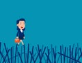 Business executive takes the risk of walking over a collapsing fence. Business vector illustration