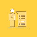 Business, explanation, graph, meeting, presentation Flat Line Filled Icon. Beautiful Logo button over yellow background for UI and