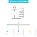 Business, explanation, graph, meeting, presentation Business Flow Chart Design with 3 Steps. Line Icon For Presentation Background