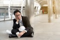 Business fail concept : businessman stressed sitting ,problem li