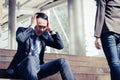 business failure concept : businessman stressed sitting ,problem life balance