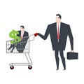 Business family in store go shopping. Manager in cart. Vector il