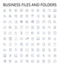 Business files and folders outline icons collection. file, folder, document, report, spreadsheet, presentation, proposal