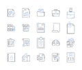 Business files and folders outline icons collection. file, folder, document, report, spreadsheet, presentation, proposal