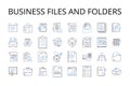 Business files and folders line icons collection. Work documents, Corporate papers, Company records, Enterprise files