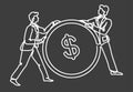 Business and finance, businessmen and coin outline drawing